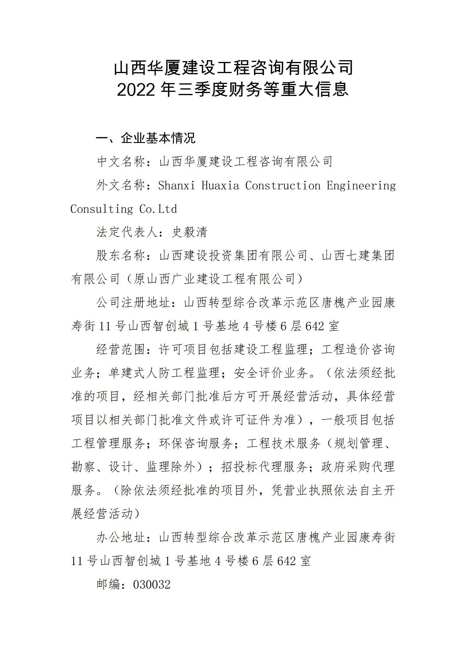 山西华厦门徒娱乐工程咨询有限公司2022年三季度财务等重大信息