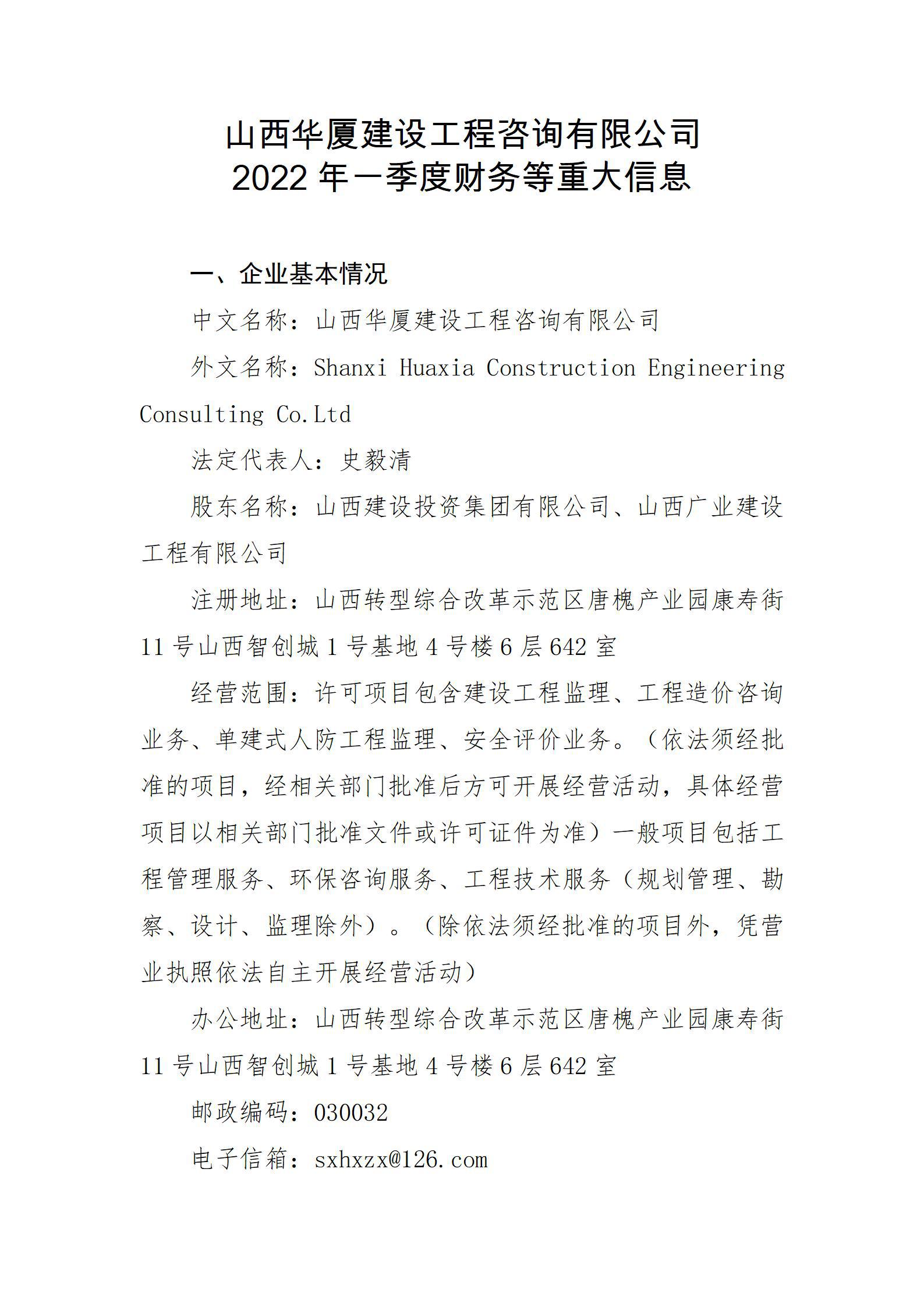 山西华厦门徒娱乐工程咨询有限公司2022年一季度财务等重大信息